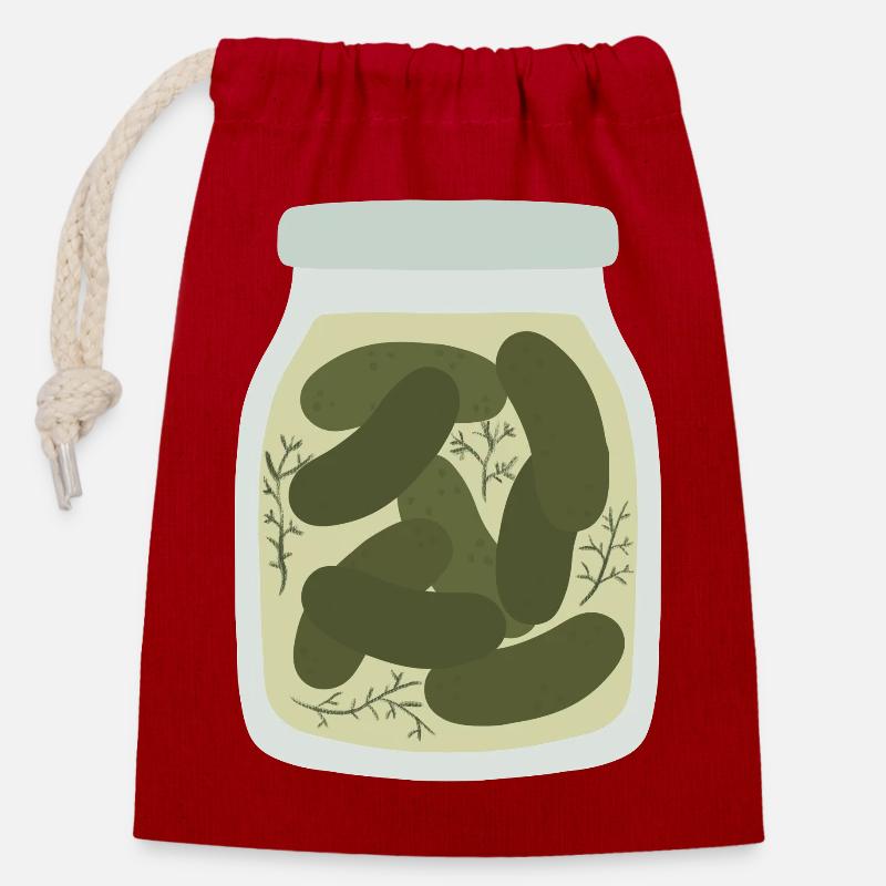 Vintage Cucumber Pickle Jar Design - Closable cotton gift bag (14x20cm) - red