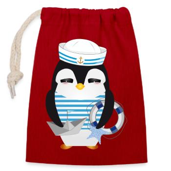 Pingouin mignon comme un marin dans un look marine - Sac cadeau en coton avec cordon (14 x 20 cm) - rouge - Devant
