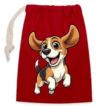Fröhlicher Beagle Sprung - Verschließbarer Geschenkbeutel aus Baumwolle (14x20cm) - Rot - Vorne