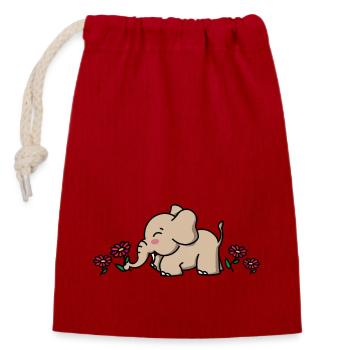 Bébé éléphant cadeau avec fleurs / fleur d’éléphant - Sac cadeau en coton avec cordon (14 x 20 cm) - rouge - Devant