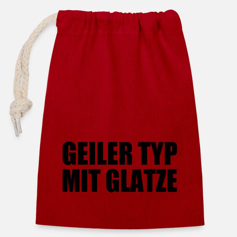 geiler typ mit glatze - Verschließbarer Geschenkbeutel aus Baumwolle (14x20cm) - Rot