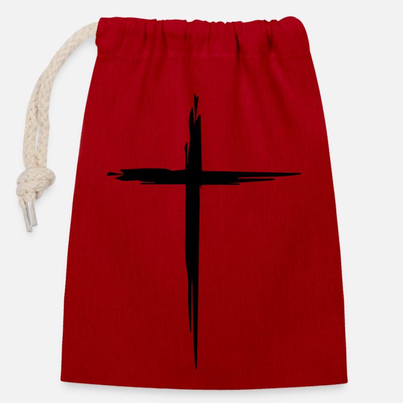 Belle croix - Sac cadeau en coton avec cordon (14 x 20 cm) - rouge