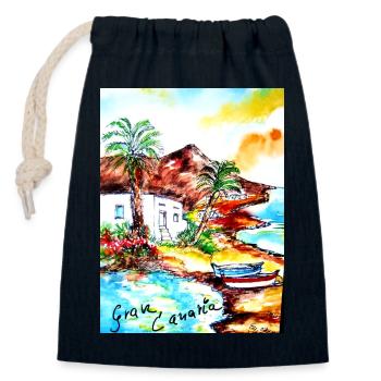 EG Vacances I Gran Canaria I Île I Idée cadeau - Sac cadeau en coton avec cordon (14 x 20 cm) - bleu marine - Devant