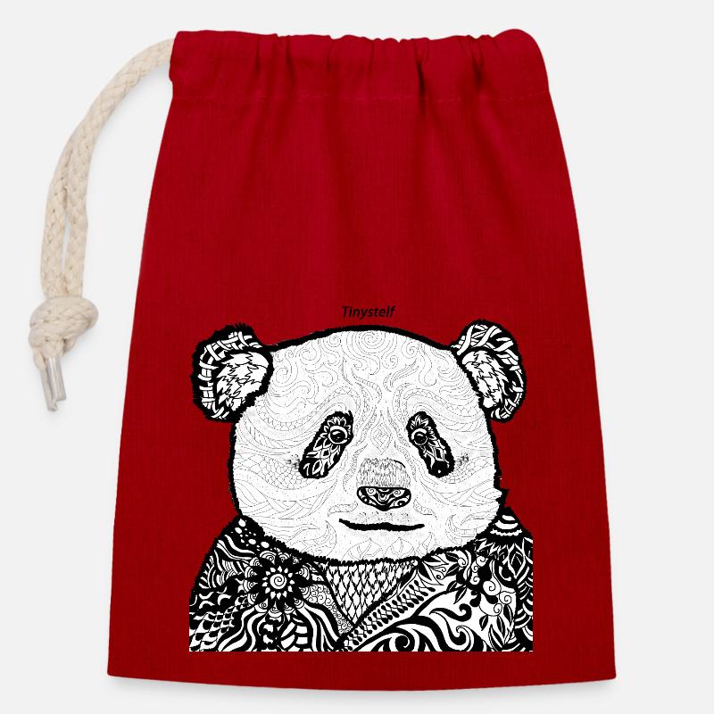 PANDA MANDALAS - Verschließbarer Geschenkbeutel aus Baumwolle (14x20cm) - Rot