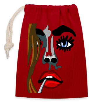 Augen auf Model Gesicht mit roten Lippen - Verschließbarer Geschenkbeutel aus Baumwolle (14x20cm) - Rot - Vorne