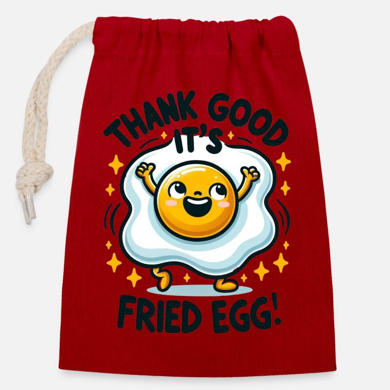 Thank God It's Fried Egg (Friday) - 1 - Verschließbarer Geschenkbeutel aus Baumwolle (14x20cm) - Rot