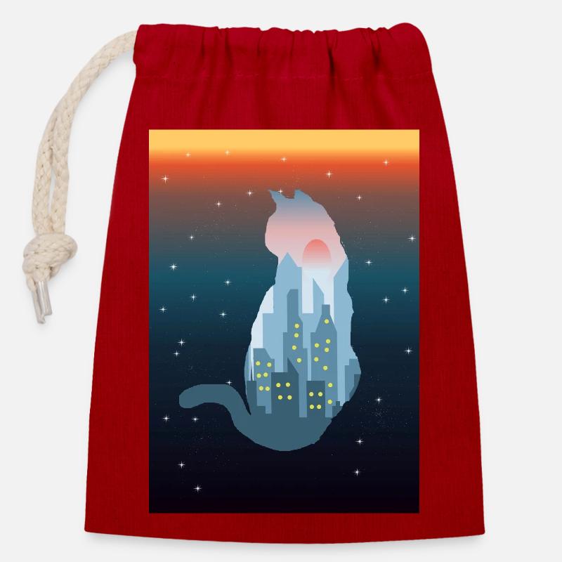 Chaton - Sac cadeau en coton avec cordon (14 x 20 cm) - rouge