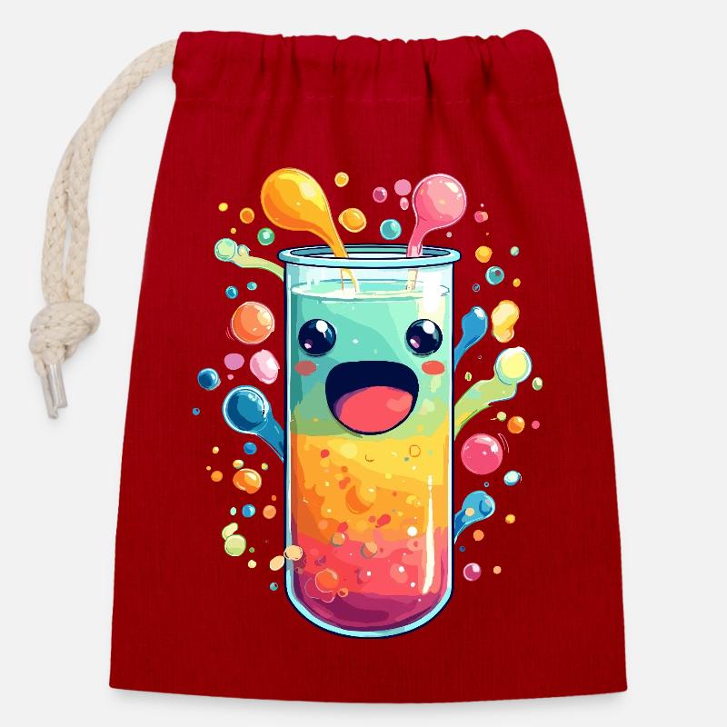 Bunte Saft Explosion Teströhre - Verschließbarer Geschenkbeutel aus Baumwolle (14x20cm) - Rot