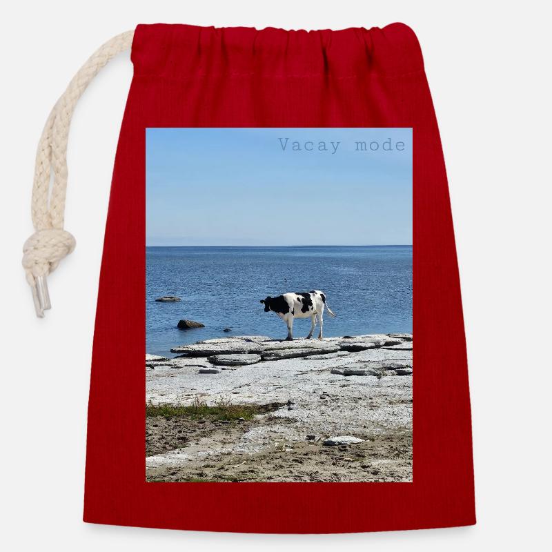 Vacay mode - Closable cotton gift bag (14x20cm) - red