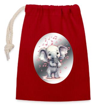 Mélodie de l'éléphant - Sac cadeau en coton avec cordon (14 x 20 cm) - rouge - Devant