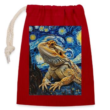 Bearded Dragons, Lizards, Van Gogh, Starry Night - Closable cotton gift bag (14x20cm) - red - Front