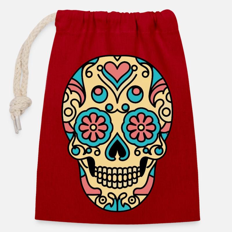Crâne rétro 1 - Sac cadeau en coton avec cordon (14 x 20 cm) - rouge