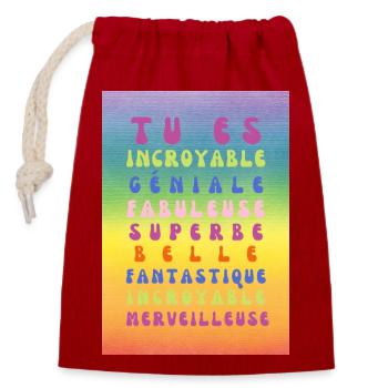 tu es incroyable, géniale, superbe - Sac cadeau en coton avec cordon (14 x 20 cm) - rouge - Devant