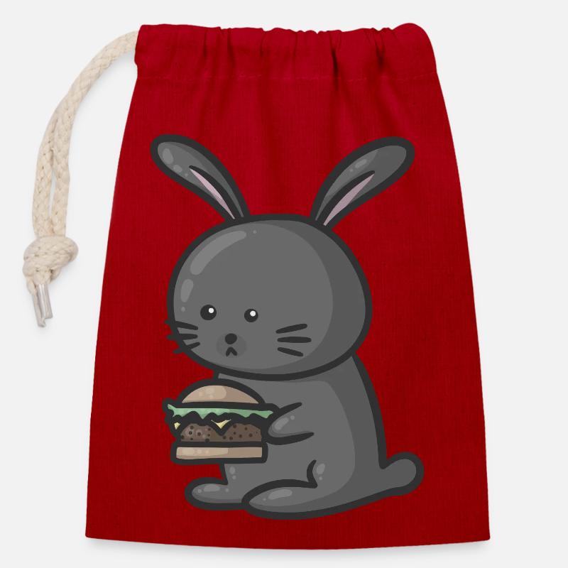 rabbit - Closable cotton gift bag (14x20cm) - red