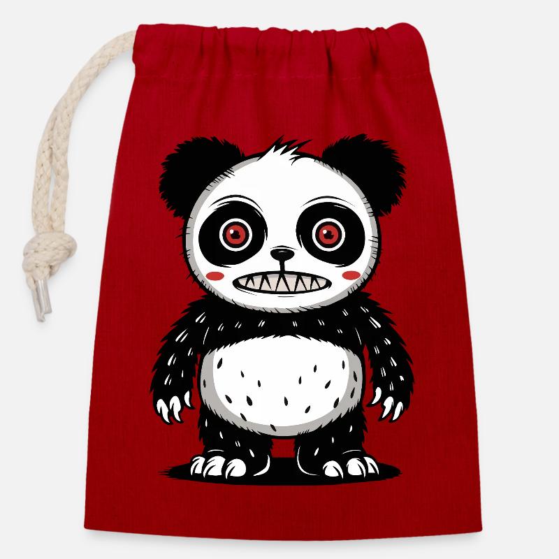 Panda Bear - Closable cotton gift bag (14x20cm) - red