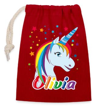 Unicorn Olivia Rainbow - Closable cotton gift bag (14x20cm) - red - Front