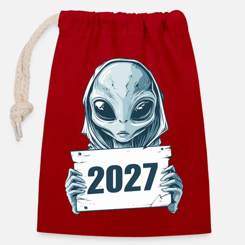 light blue alien 2027 - Closable cotton gift bag (14x20cm) - red