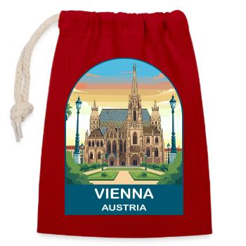 Vienna Austria Vintage Travel Poster - Closable cotton gift bag (14x20cm) - red - Front