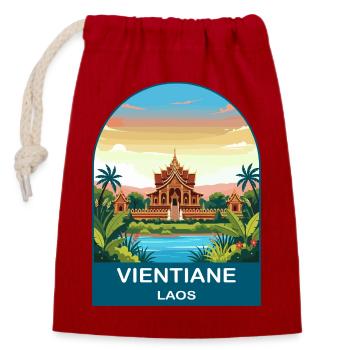 Vientiane Laos Vintage-Tempel-Reiseillustration - Verschließbarer Geschenkbeutel aus Baumwolle (14x20cm) - Rot - Vorne