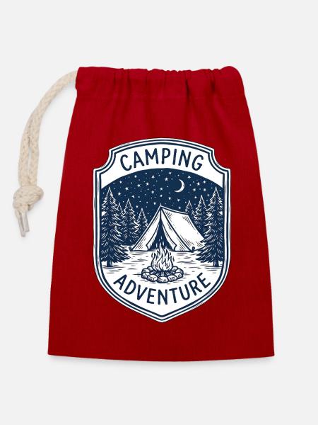 Camping Adventure - Verschließbarer Geschenkbeutel aus Baumwolle (14x20cm) - Rot
