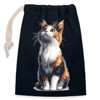 Bunte sitzende Comic Katze - Verschließbarer Geschenkbeutel aus Baumwolle (14x20cm) - Navy - Vorne