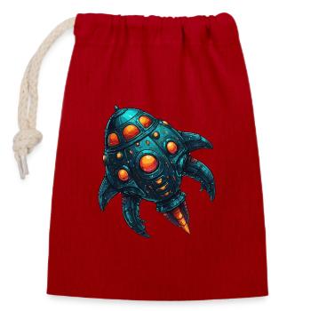 Colorful imaginative whimsical spaceship - Closable cotton gift bag (14x20cm) - red - Front