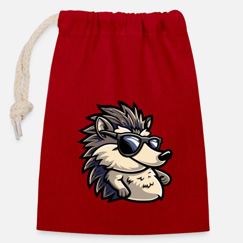 Animal hérisson - Sac cadeau en coton avec cordon (14 x 20 cm) - rouge