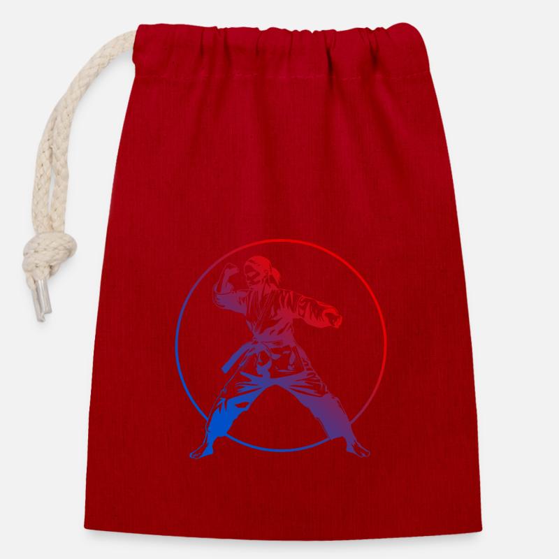 Karate Silhouette Bunt - Verschließbarer Geschenkbeutel aus Baumwolle (14x20cm) - Rot