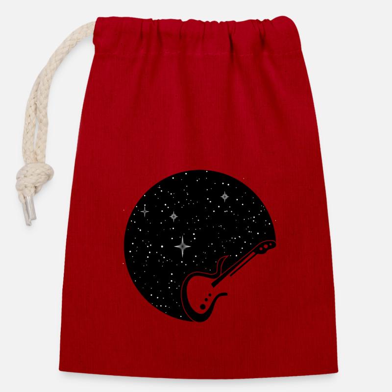 Guitar StarryNight - on bright - Closable cotton gift bag (14x20cm) - red