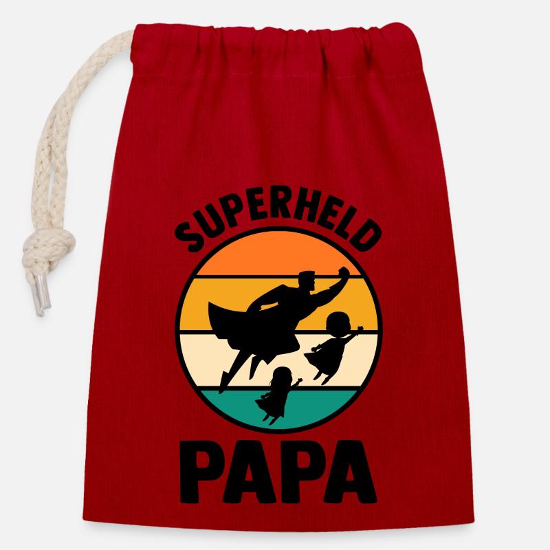 Vater Superheld Papa - Verschließbarer Geschenkbeutel aus Baumwolle (14x20cm) - Rot