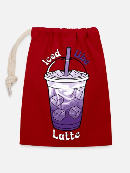 Iced Ube Latte  - Verschließbarer Geschenkbeutel aus Baumwolle (14x20cm) - Rot