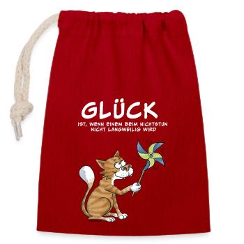 Glück ist... - Verschließbarer Geschenkbeutel aus Baumwolle (14x20cm) - Rot - Vorne