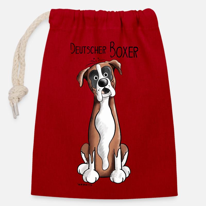 Happy Deutscher Boxer - Verschließbarer Geschenkbeutel aus Baumwolle (14x20cm) - Rot
