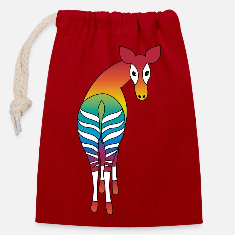Regenbogen Okapi - Verschließbarer Geschenkbeutel aus Baumwolle (14x20cm) - Rot