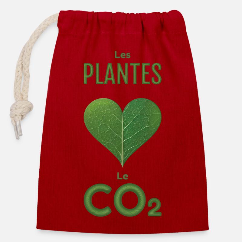PFLANZEN LIEBEN CO2 - Verschließbarer Geschenkbeutel aus Baumwolle (14x20cm) - Rot