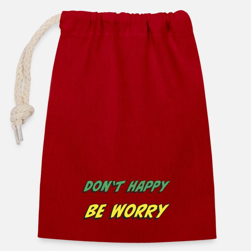 Don't Happy Be Worry - Verschließbarer Geschenkbeutel aus Baumwolle (14x20cm) - Rot