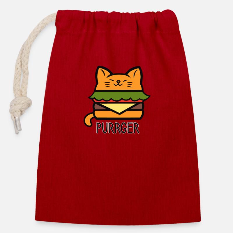 Purrger - Sac cadeau en coton avec cordon (14 x 20 cm) - rouge