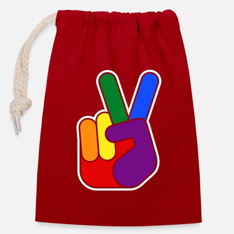 Conception de mains Rainbow Vsign - Sac cadeau en coton avec cordon (14 x 20 cm) - rouge