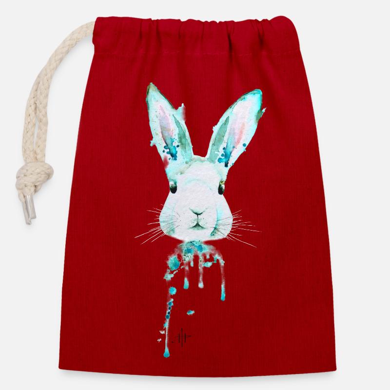 Rabbit Neon Blue - Closable cotton gift bag (14x20cm) - red