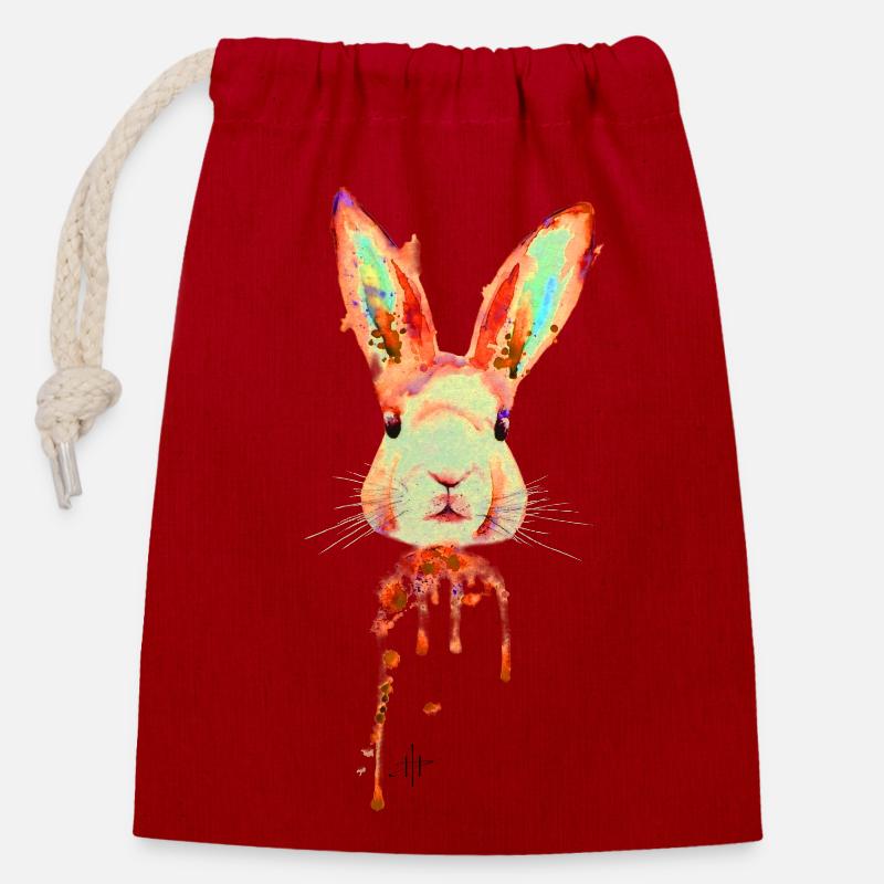 Rabbit Neon Orange - Closable cotton gift bag (14x20cm) - red