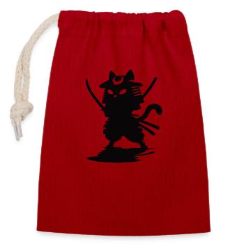 Lustige Samurai Katze - Verschließbarer Geschenkbeutel aus Baumwolle (14x20cm) - Rot - Vorne