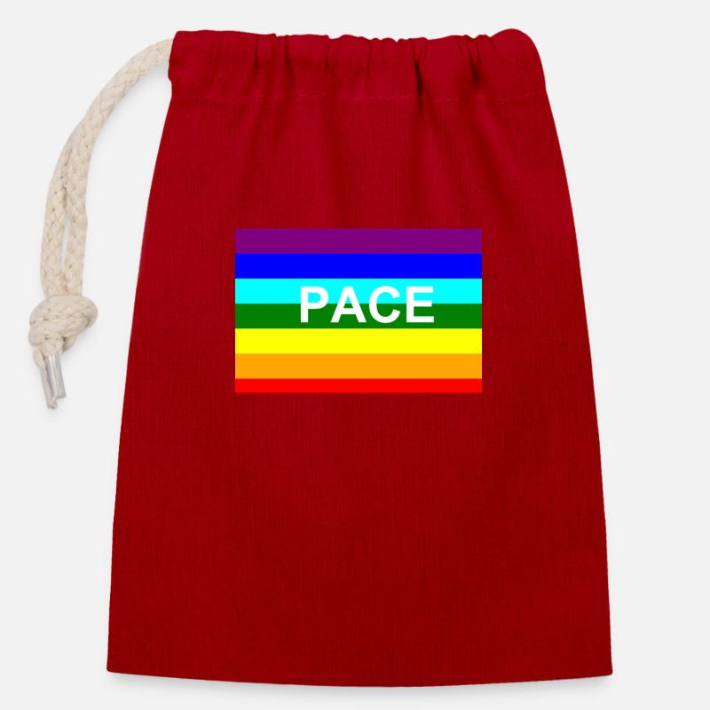 Peace / Pace-Regenbogen-Fahne - Verschließbarer Geschenkbeutel aus Baumwolle (14x20cm) - Rot