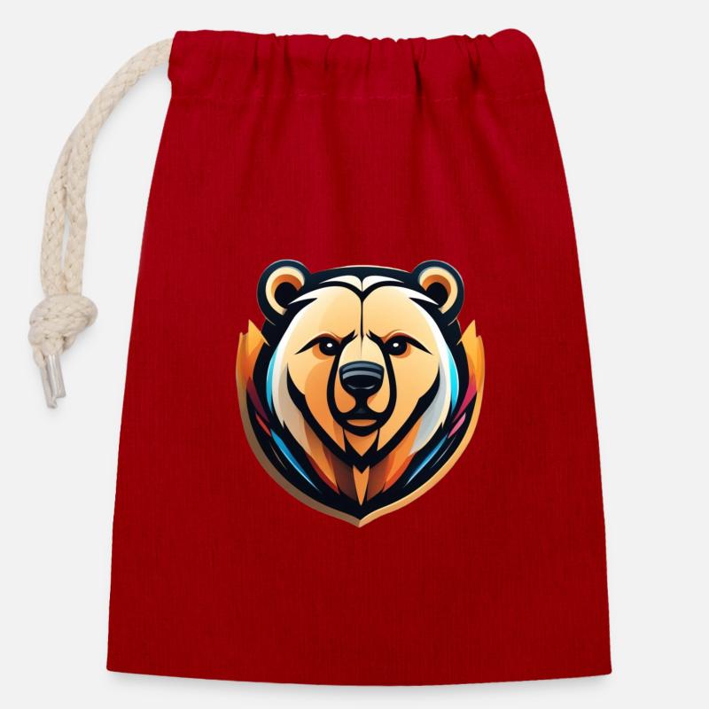 Ours - Sac cadeau en coton avec cordon (14 x 20 cm) - rouge