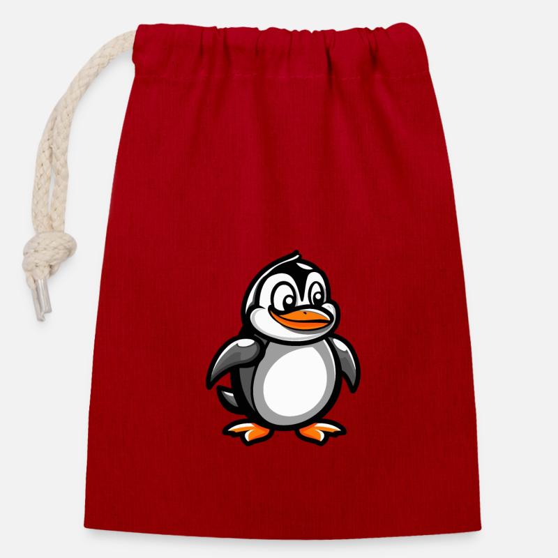 Pinguin Comic - Verschließbarer Geschenkbeutel aus Baumwolle (14x20cm) - Rot