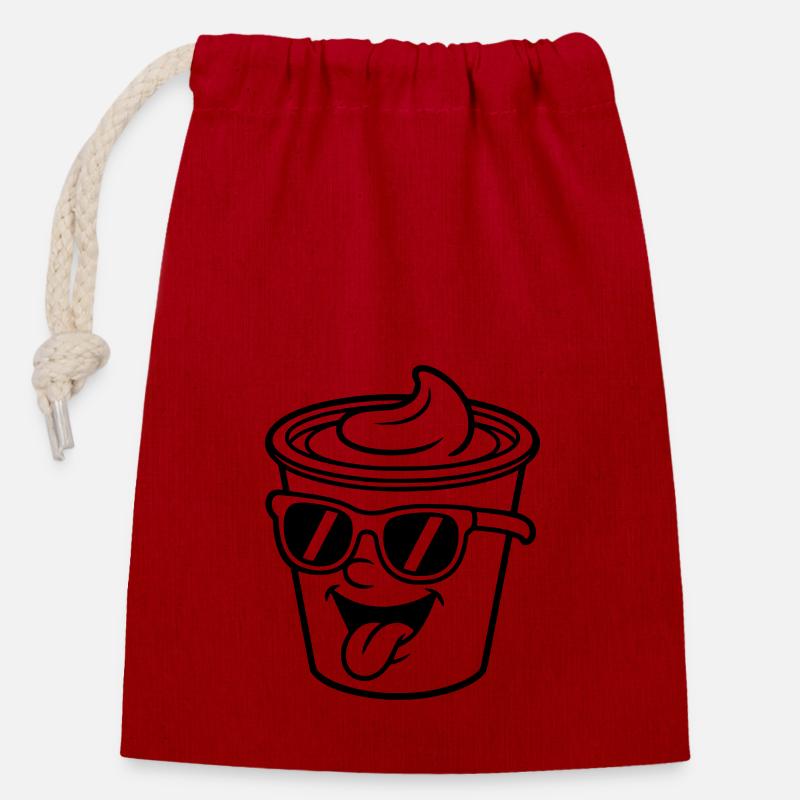 Becher Crème Joghurt Sahne Eis (Farbe änderbar) - Verschließbarer Geschenkbeutel aus Baumwolle (14x20cm) - Rot