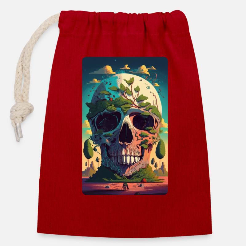 Crâne géant - Sac cadeau en coton avec cordon (14 x 20 cm) - rouge
