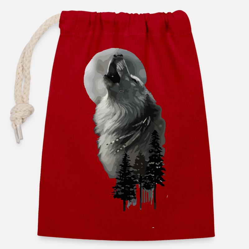 Wolv - Sac cadeau en coton avec cordon (14 x 20 cm) - rouge