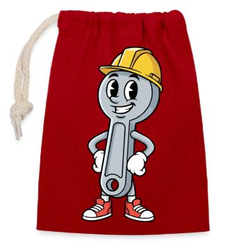 Technicien Dessin animé Clé Humour Mécanique - Sac cadeau en coton avec cordon (14 x 20 cm) - rouge - Devant