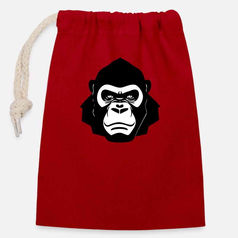 Gorille coriace dans le style cartoon - Sac cadeau en coton avec cordon (14 x 20 cm) - rouge