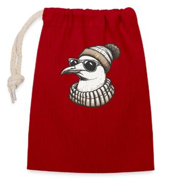 Mouette fraîche avec lunettes de soleil et casquette - Sac cadeau en coton avec cordon (14 x 20 cm) - rouge - Devant